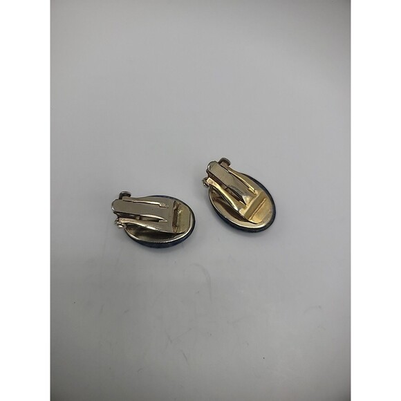 Vintage Earrings Clip On Sodalite Stone Gold Tone Jewelry Costume - Picture 13 of 13